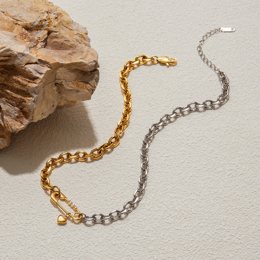 Set di gioielli da donna in acciaio inossidabile color oro con graffetta romantica Immagine6