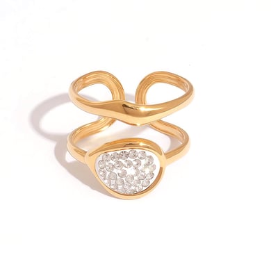 1 Piece Casual Hollowed-out Stainless Steel Gold Color Statement Rings h5 