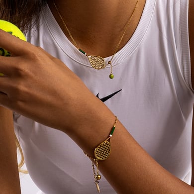 Conjuntos de joyas para mujer de acero inoxidable color dorado con raqueta de tenis deportiva h5 Imagen2