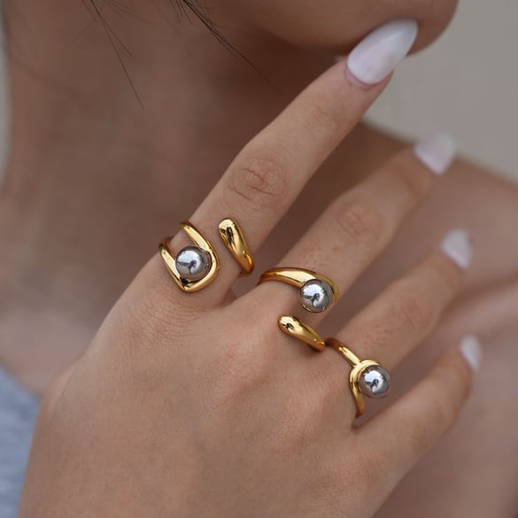 1 Stück gemischte Statement-Ringe aus Edelstahl für Damen in Gold- und Silberfarben