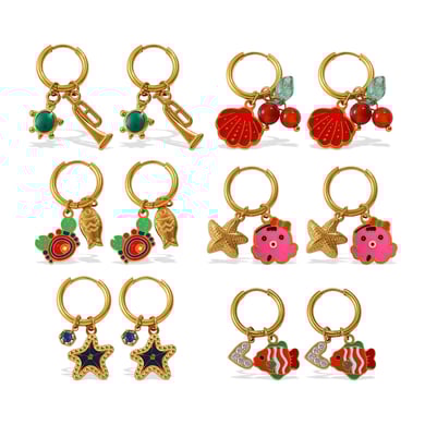 1 Pair Oceanic Stainless Steel Gold Color Drop Earrings h5 Picture4