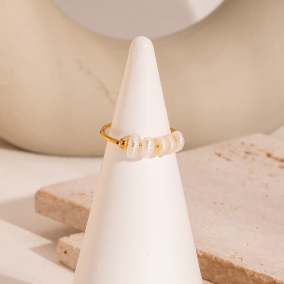 1 Piece Daily Circle Stainless Steel Gold Color Pearl Beaded Rings Picture4
