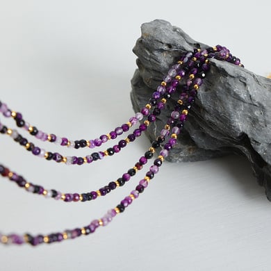 1 pezzo elegante collana di perline in agata color oro in acciaio inossidabile da donna h5 Immagine4