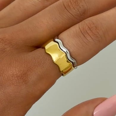 1 Piece Wide  Brimmed Wavy  Pattern Gold Stainless Steel Women's  Statement Rings h5 Picture5