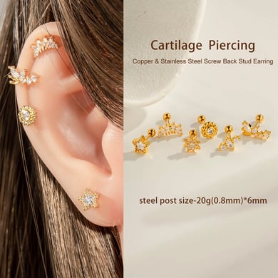 1 pendiente de perforación con forma de corazón, estrella, cobre, dorado y circonita. h5 Imagen4