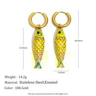 Oil-Dripping Fish Pendant Earrings - Gold-Yellow-Green 