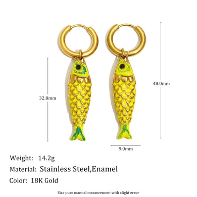 1 Pair Vivid Fish Stainless Steel Gold Color Women's Drop Earrings h5 