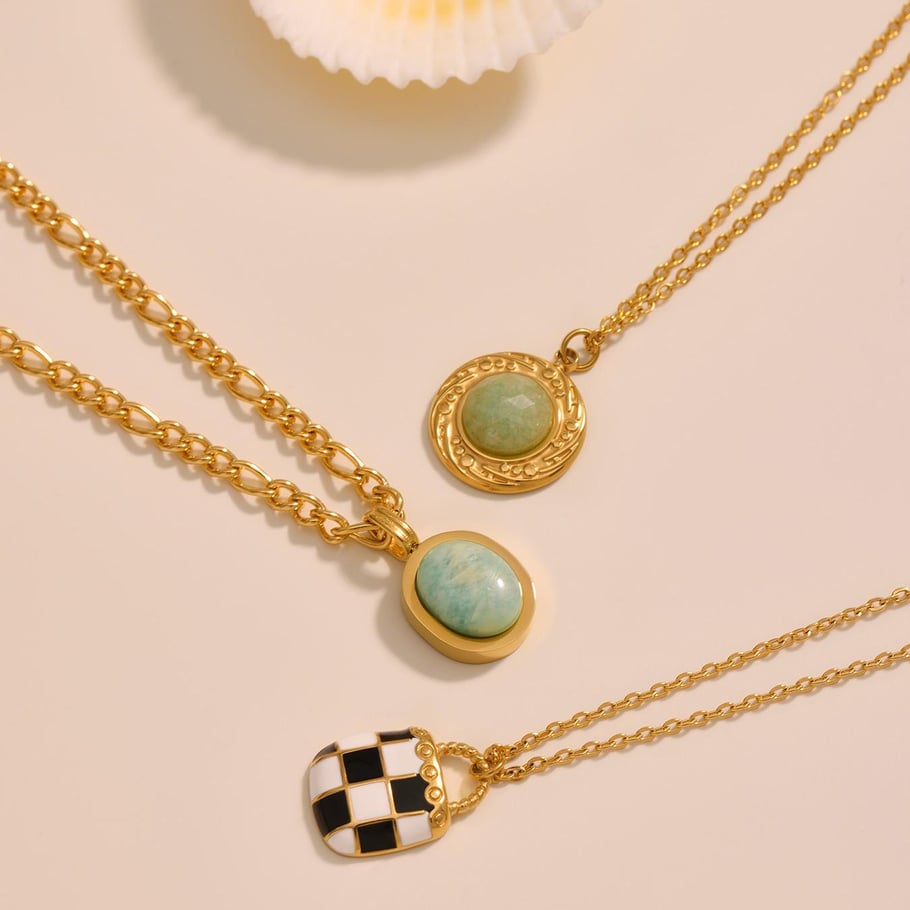 Elegant Oval Calaite Stainless Steel Women's Pendant Necklaces Picture5