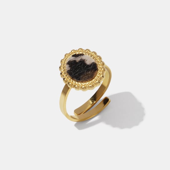 1 Stück Simple Series Retro Leopardenmuster Edelstahl Goldfarben Statement Ringe