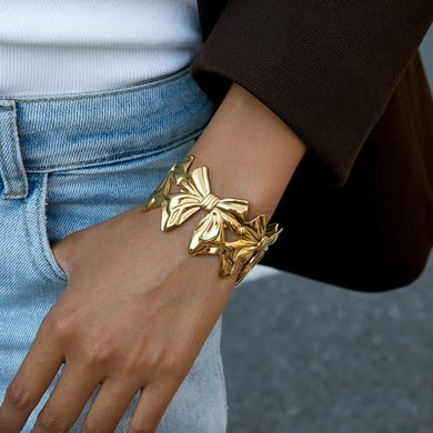 1 Piece Sophisticated Bow Knot Stainless Steel Gold Color Women's Cuff Bracelets h5 Picture4