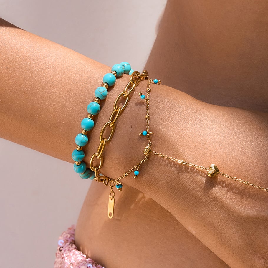 1 Piece Double-layer Natural Stone Beads Stainless Steel Women's Bracelets Sets Picture4