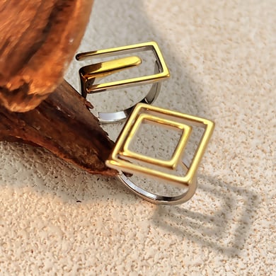 1 Piece Mixed Gold Rectangle Stainless Steel Statement Ring h5 Picture4