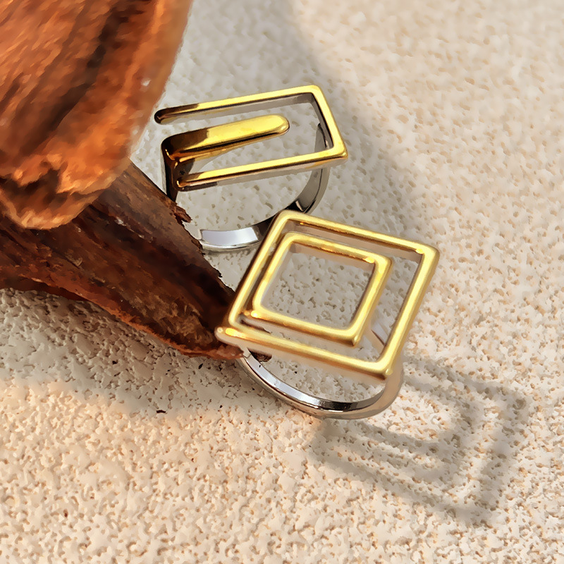 1 Piece Mixed Gold Rectangle Stainless Steel Statement Ring Picture4
