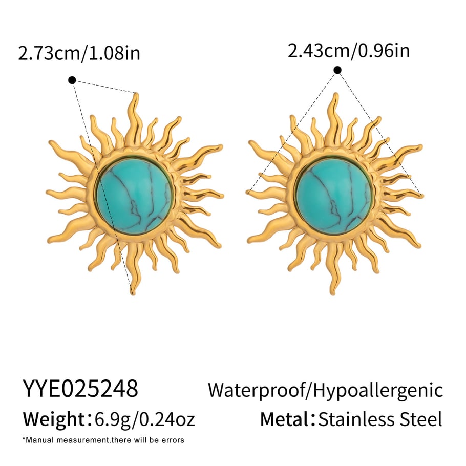 1 Piece Retro Sun Calaite Stainless Steel Gold Color Women's Jewelry Sets 