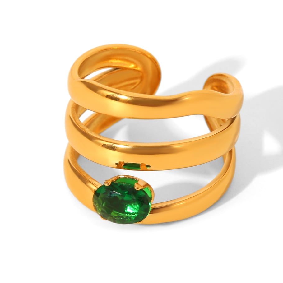 Bague luxueuse irrégulière en acier inoxydable couleur or et zircon pour femme, 1 pièce 
