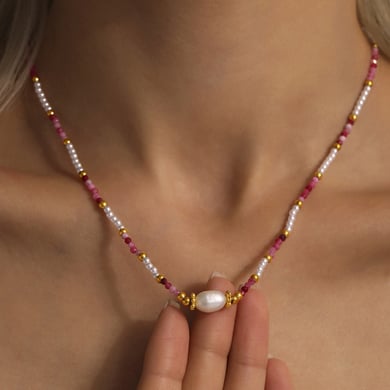 1 pezzo di collana classica in acciaio inossidabile color oro con pietra naturale da donna h5 Immagine4