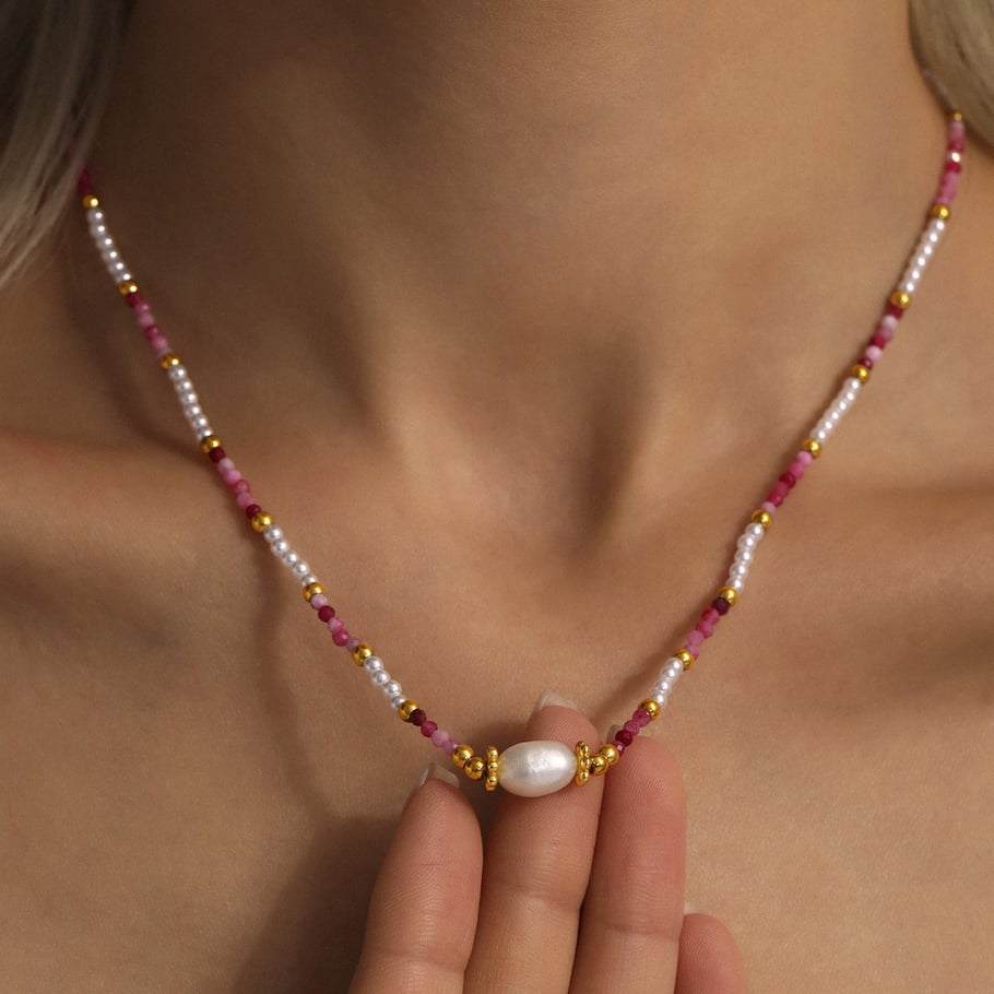1 pezzo di collana classica in acciaio inossidabile color oro con pietra naturale da donna Immagine4