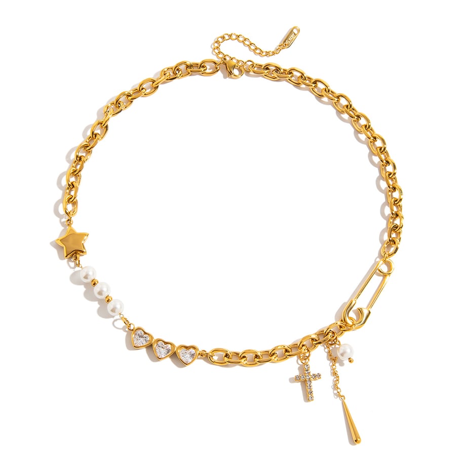 Elegant Cross Stainless Steel Gold Color Women's Pendant Necklaces 