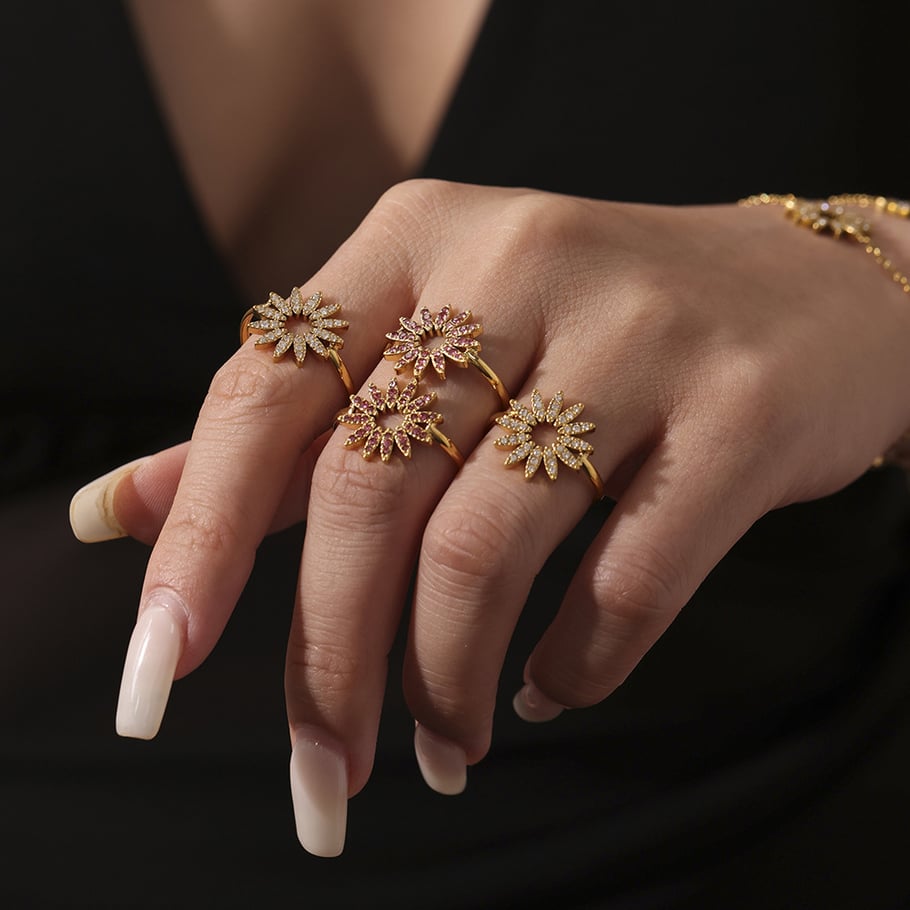 Luxurious Sun Stainless Steel Gold Color Women's Jewelry Sets Picture4