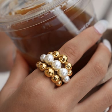 1 Piece Simple Series Natural Patchwork Stainless Steel  Gold Color  Statement Rings h5 Picture5