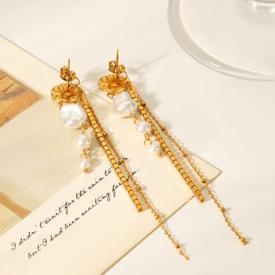 1 Pair Simple  Daily Tassel Stainless Steel  Gold Color  Women's Drop Earrings h5 Picture3