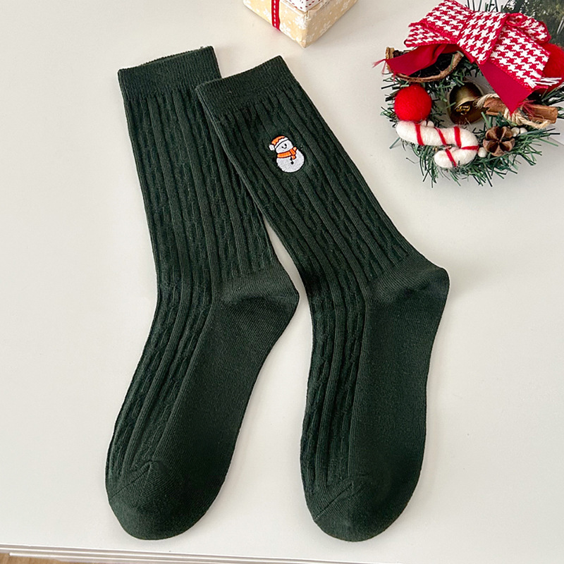 1 paire de chaussettes mi-mollet classiques et décontractées en coton rouge pour femme, motif Noël 