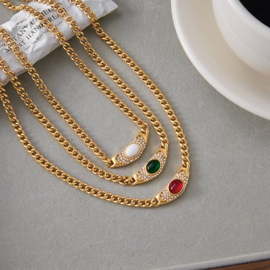 Collana con ciondolo da donna in acciaio inossidabile color oro con cerchio vintage da 1 pezzo h5 Immagine6