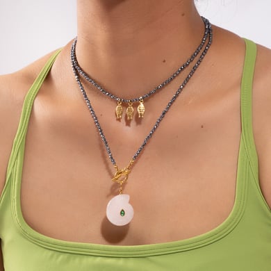 1 Stück Urlaubsmuschel Edelstahl Goldfarbe Naturstein Damen Perlen Halsketten h5 Bild5
