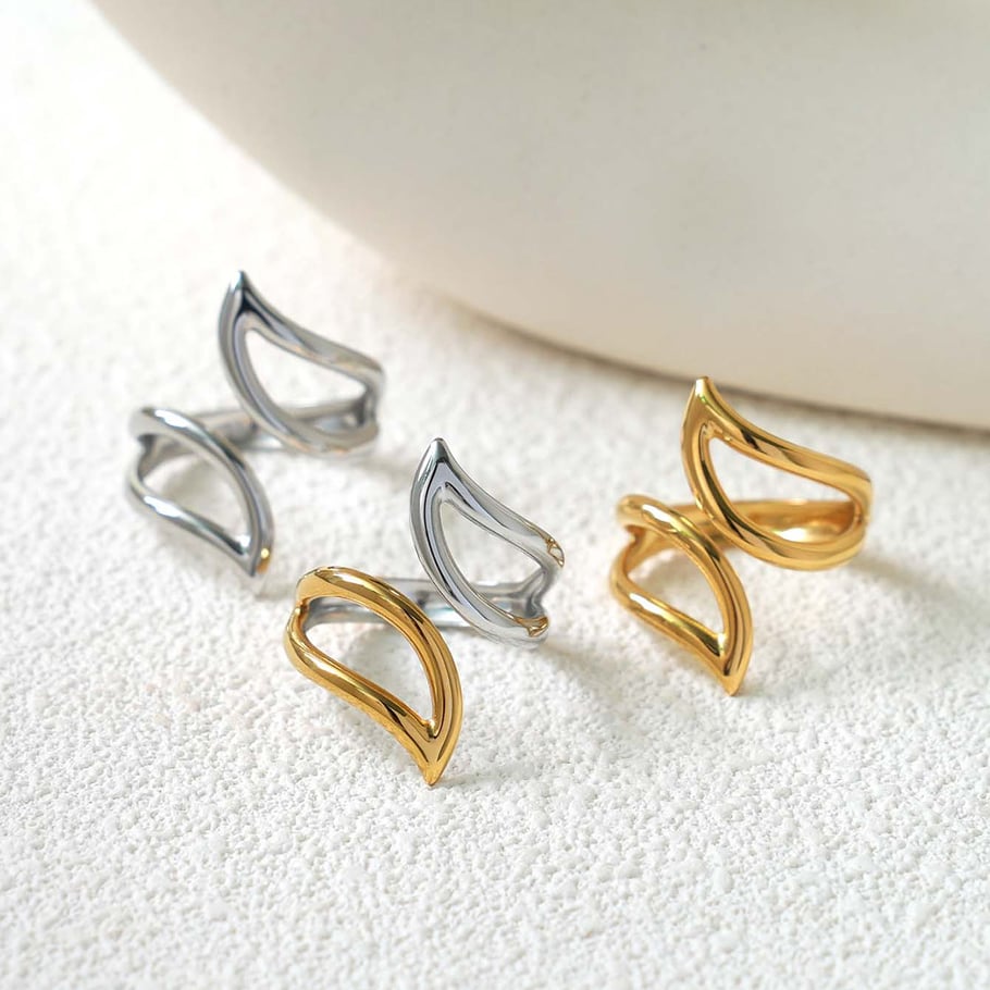 Anillos llamativos de acero inoxidable para mujer, de 1 pieza, con forma irregular y simple. Imagen8