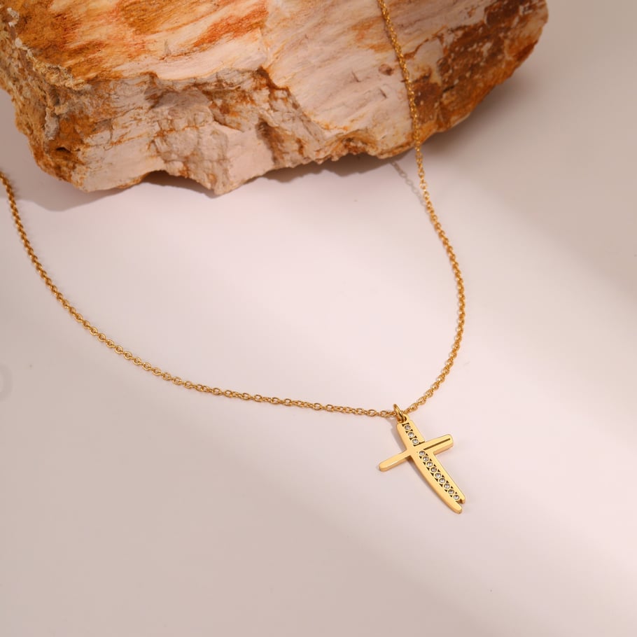 1 Stück einfache Kreuz-Anhänger-Halsketten aus Edelstahl für Damen h5Bild3