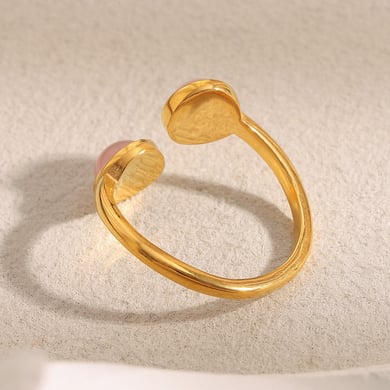 Anillo clásico de acero inoxidable con forma de círculo y piedra natural color dorado para mujer. h5 Imagen5