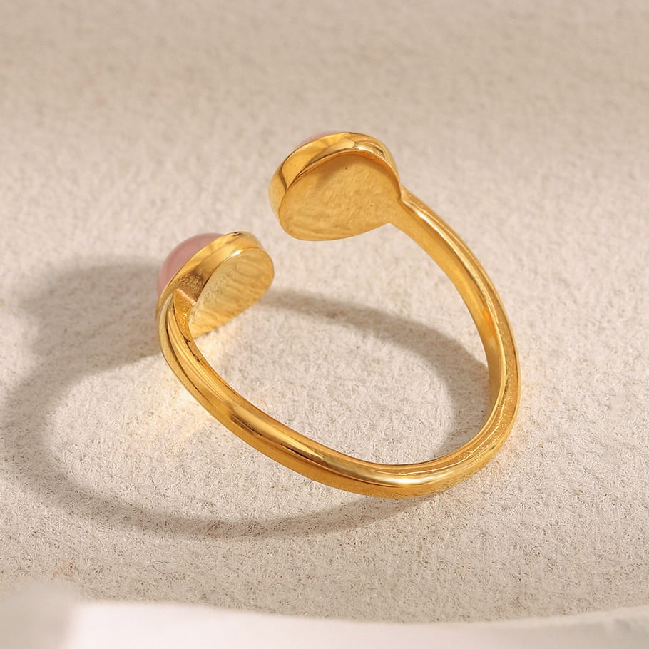 Anillo clásico de acero inoxidable con forma de círculo y piedra natural color dorado para mujer. Imagen5