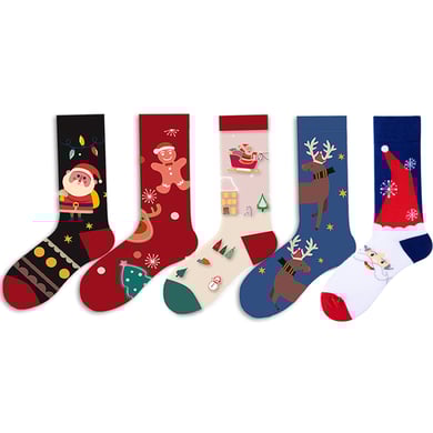 1 paire de chaussettes mi-mollet élégantes en coton pour femme, motif sapin de Noël h5 Image2
