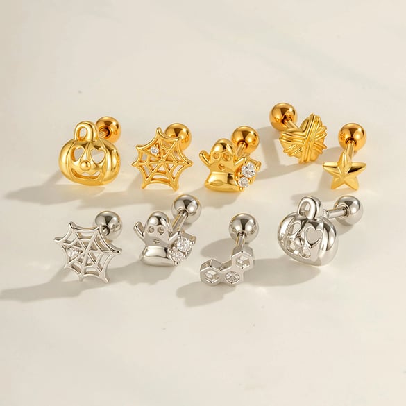 1 Piece Halloween Copper Gold Color Zircon Piercing Earring 2