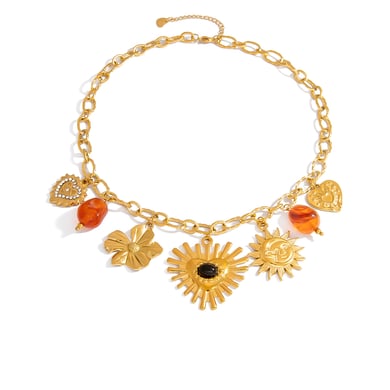 1 collar con colgante de corazón de acero inoxidable dorado para mujer h5 