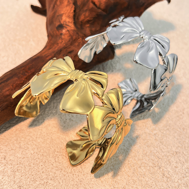 Bracciale rigido color oro con nodo a fiocco in acciaio inossidabile da 1 pezzo Immagine3
