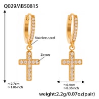 Q029-Golden Cross Full Diamond Zircon Earrings Picture15