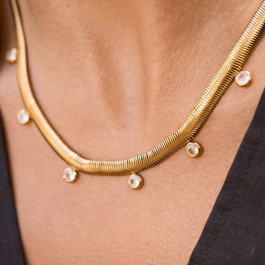 1 Stück Elegante Linien Edelstahl Gold Farbe Damen Anhänger Halsketten Bild4