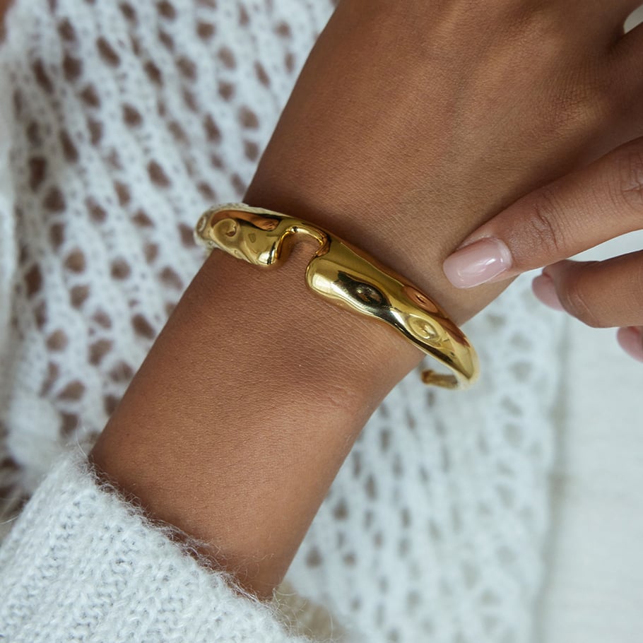 Braccialetti da donna in acciaio inossidabile color oro con motivo a martello classico, 1 pezzo Immagine4