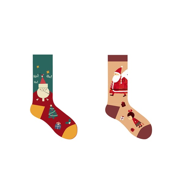 1 Pair Cotton Stylish Color-Blocking Christmas Women's Mid-Calf Socks 2