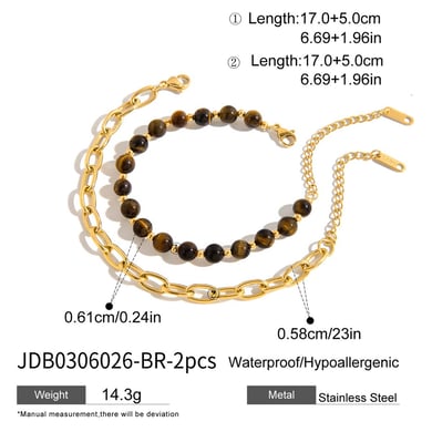 1 Piece Double-layer Natural Stone Beads Stainless Steel Women's Bracelets Sets h5 