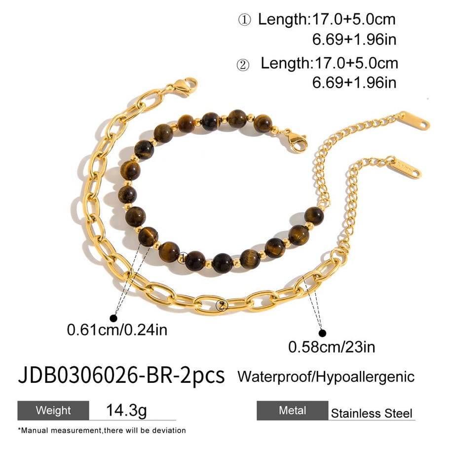 1 Piece Double-layer Natural Stone Beads Stainless Steel Women's Bracelets Sets 