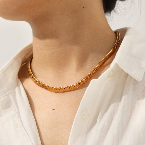 Collier simple en acier inoxydable doré pour femme, couleur unie, 1 pièce 2