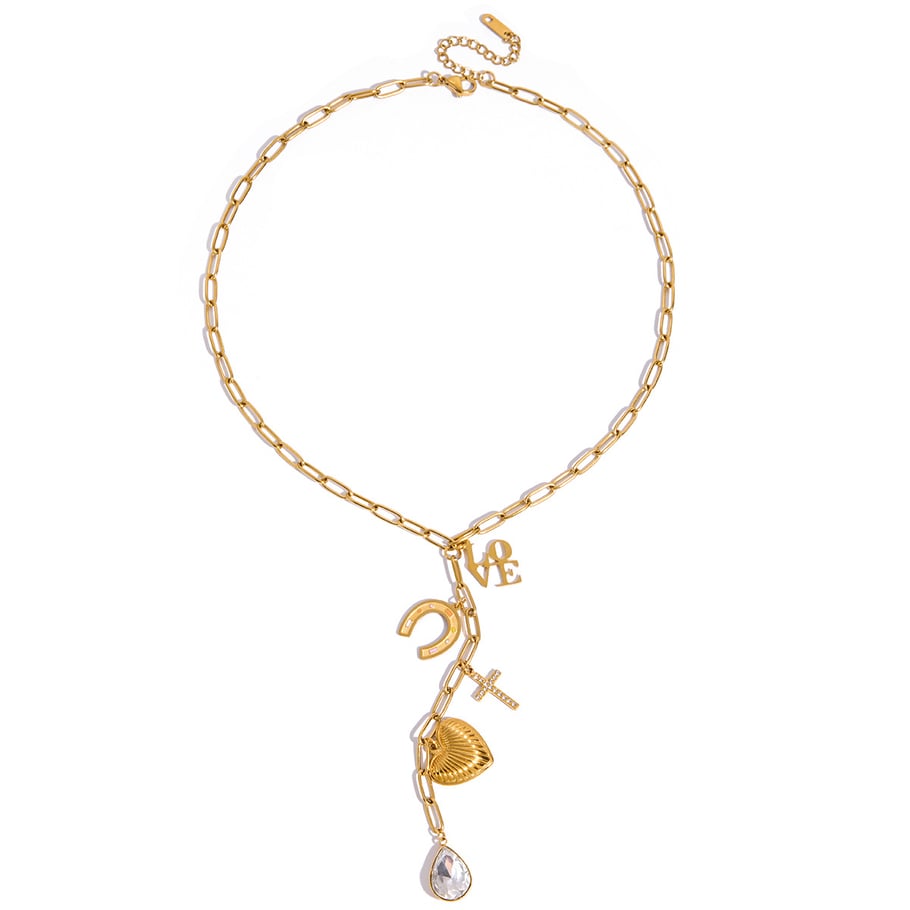 Gorgeous Heart Tassel Stainless Steel Gold Color Women's Pendant Necklaces 