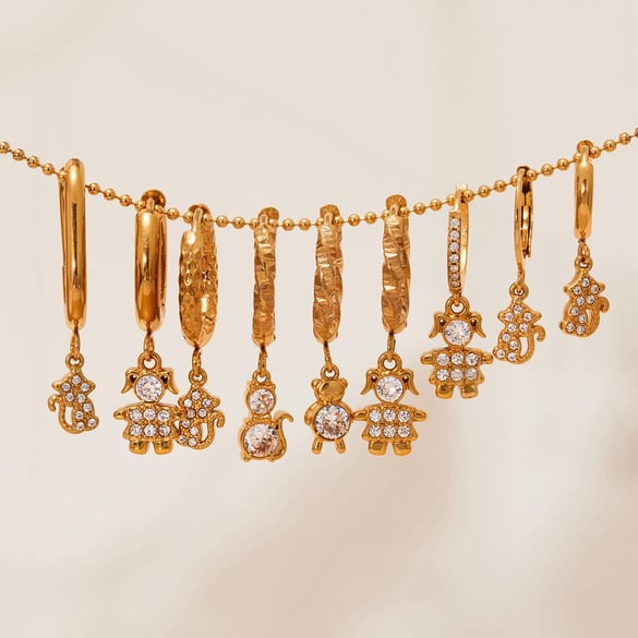1 Pair Cute Monkey Stainless Steel Gold Color Zircon Women's Drop Earrings