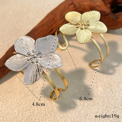 1 Piece Classic Flower Stainless Steel Mixed Color Cuff Bracelet h5 Picture4