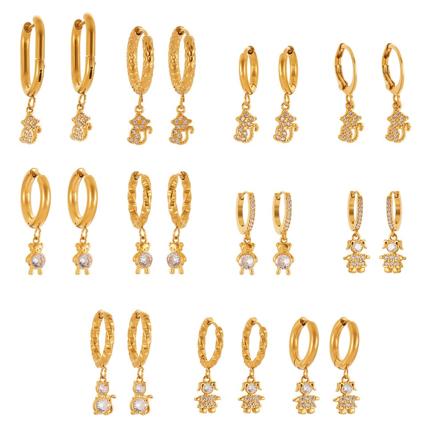 1 Pair Cute Monkey Stainless Steel Gold Color Zircon Women's Drop Earrings Picture8