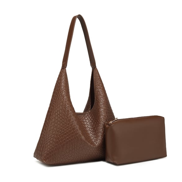 Sac à bandoulière classique en PU tissé pour femme avec pochette 2