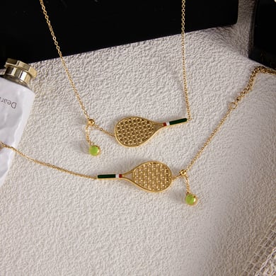 Conjuntos de joyas para mujer de acero inoxidable color dorado con raqueta de tenis deportiva h5 Imagen4