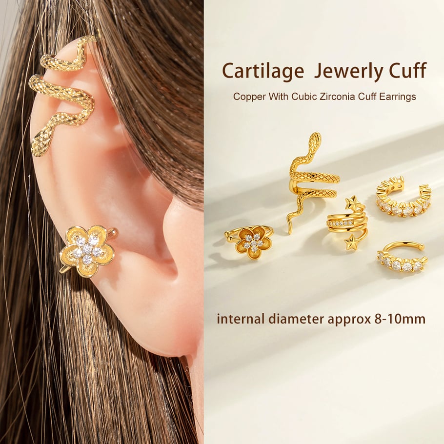 1 pieza de aretes de serpiente de cobre y circonita color dorado Imagen4